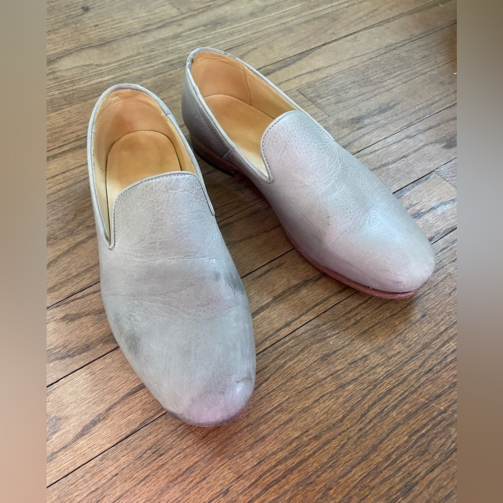 Women's Leather Slip-On Loafers in Light Gray